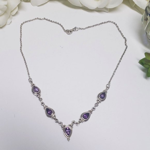 Vintage Amethyst Teardrop Necklace in 925 Silver - Picture 2 of 6